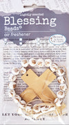 Car Air Freshener Blessing Beads-White & Gold Small Bead + Cross