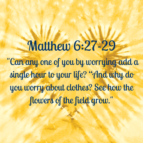 Matthew 6:27-29 "Can any one of you by worrying add a single hour to your life? “And why do you worry about clothes? See how the flowers of the field grow."