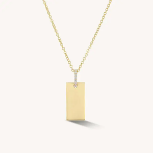 Elle Heart, Coin, Bar Shape Pave Diamond CZ 14k Gold + 925 Sterling Silver Pendant - Personalized Engravable