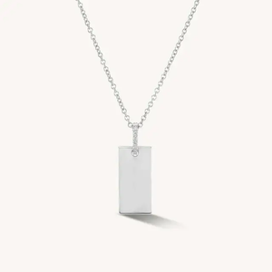 Elle Heart, Coin, Bar Shape Pave Diamond CZ 14k Gold + 925 Sterling Silver Pendant - Personalized Engravable