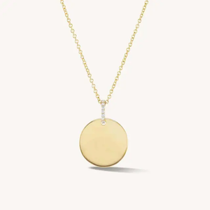 Elle Heart, Coin, Bar Shape Pave Diamond CZ 14k Gold + 925 Sterling Silver Pendant - Personalized Engravable