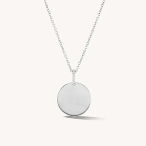 Elle Heart, Coin, Bar Shape Pave Diamond CZ 14k Gold + 925 Sterling Silver Pendant - Personalized Engravable