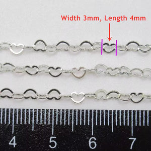 925 heart chain Sterling Silver 3mm for permanent jewelry